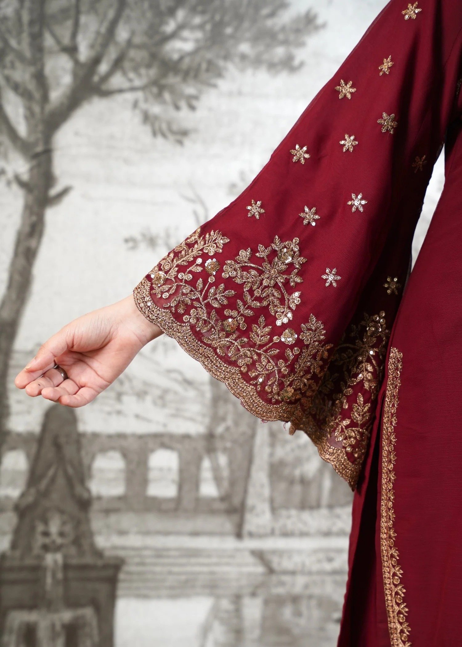 Chiffon Shirt with Gharara Maroon - Image 8