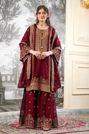 Chiffon Shirt with Gharara Maroon