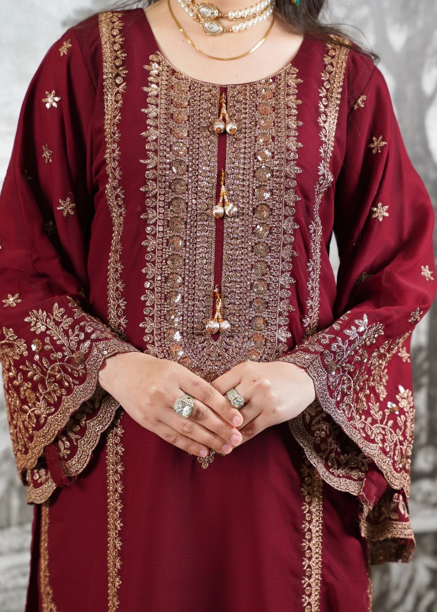 Chiffon Shirt with Gharara Maroon - Image 3