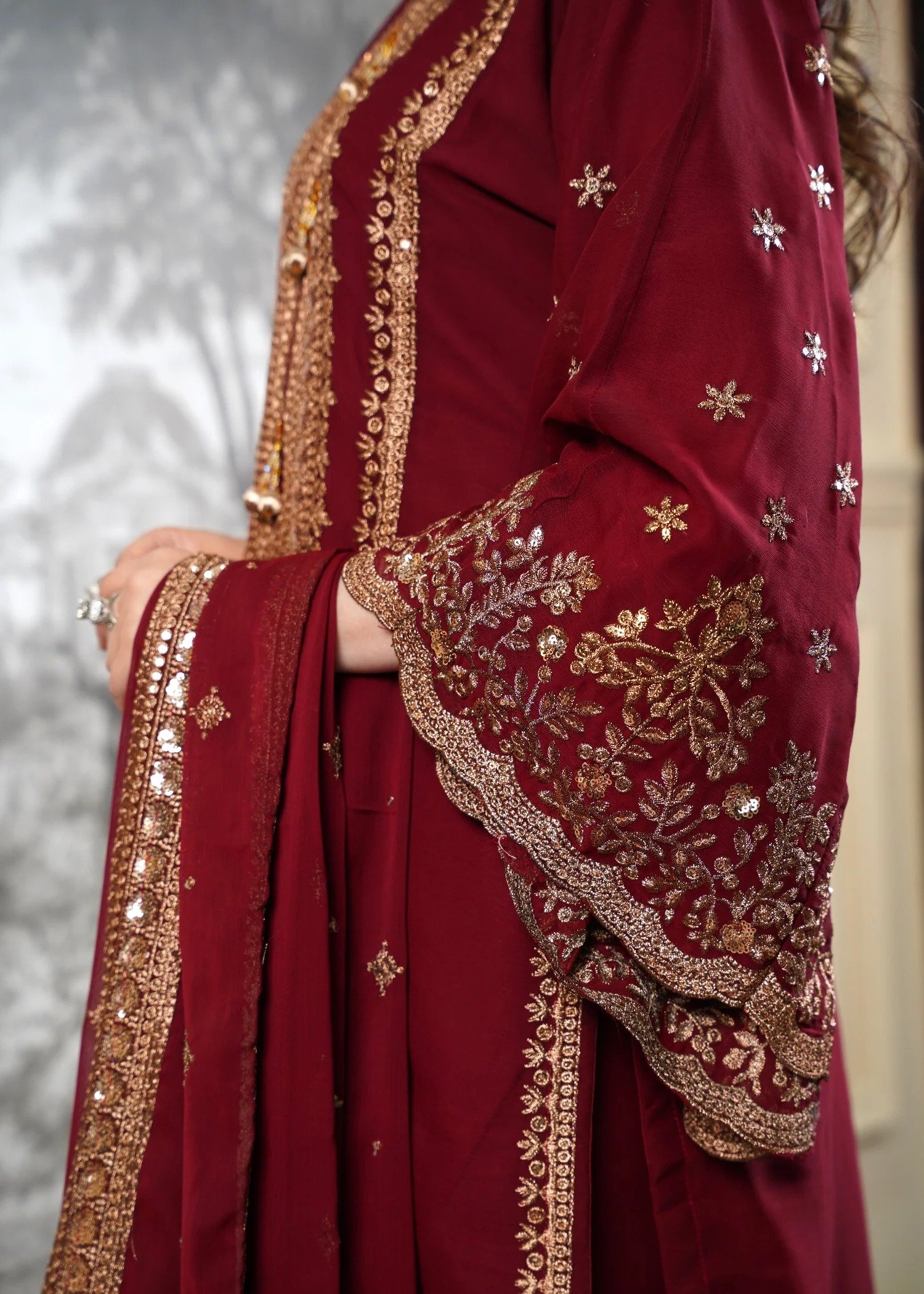 Chiffon Shirt with Gharara Maroon - Image 7