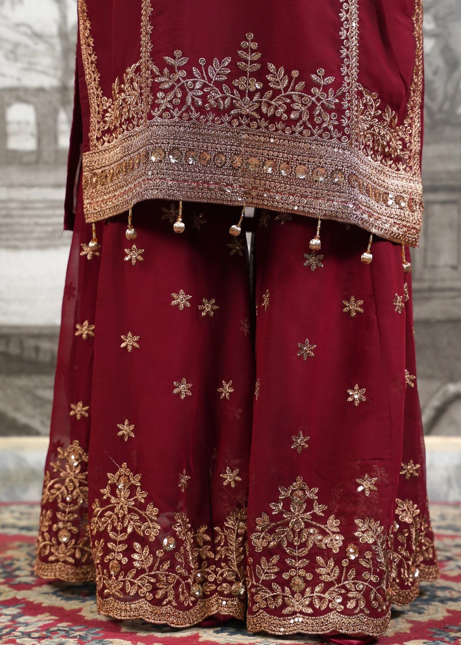 Chiffon Shirt with Gharara Maroon - Image 2