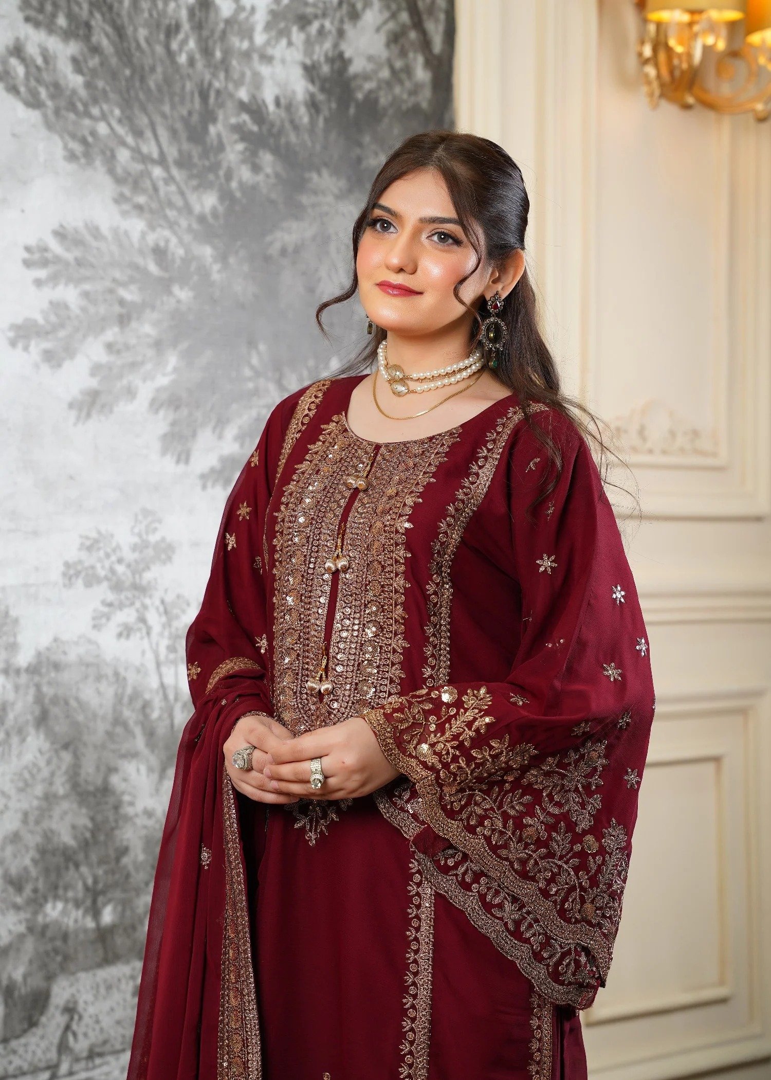 Chiffon Shirt with Gharara Maroon - Image 5
