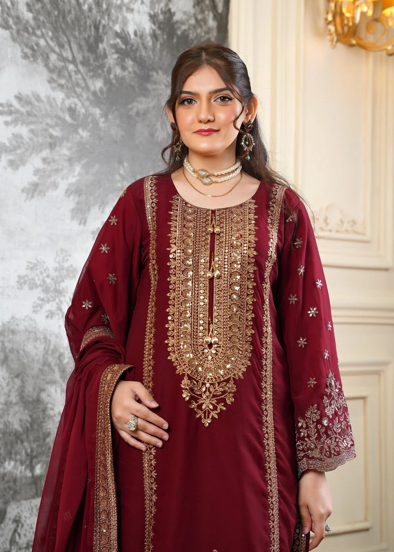 Chiffon Shirt with Gharara Maroon - Image 6