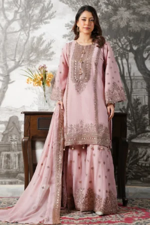 Chiffon Shirt with Gharara Pastel Pink
