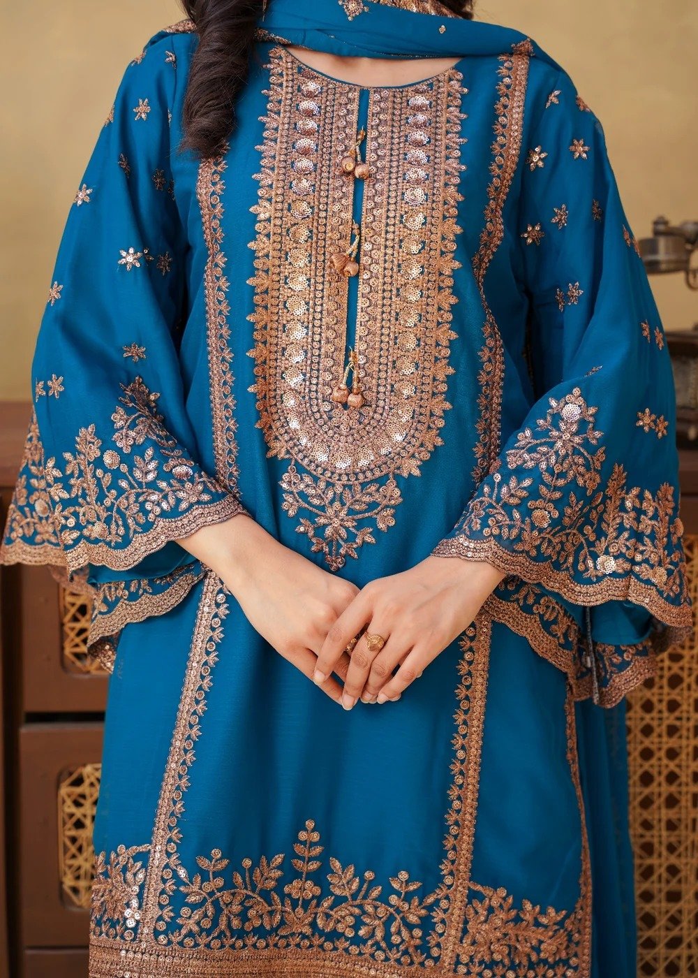 Chiffon Shirt with Gharara Ocean Blue - Image 7