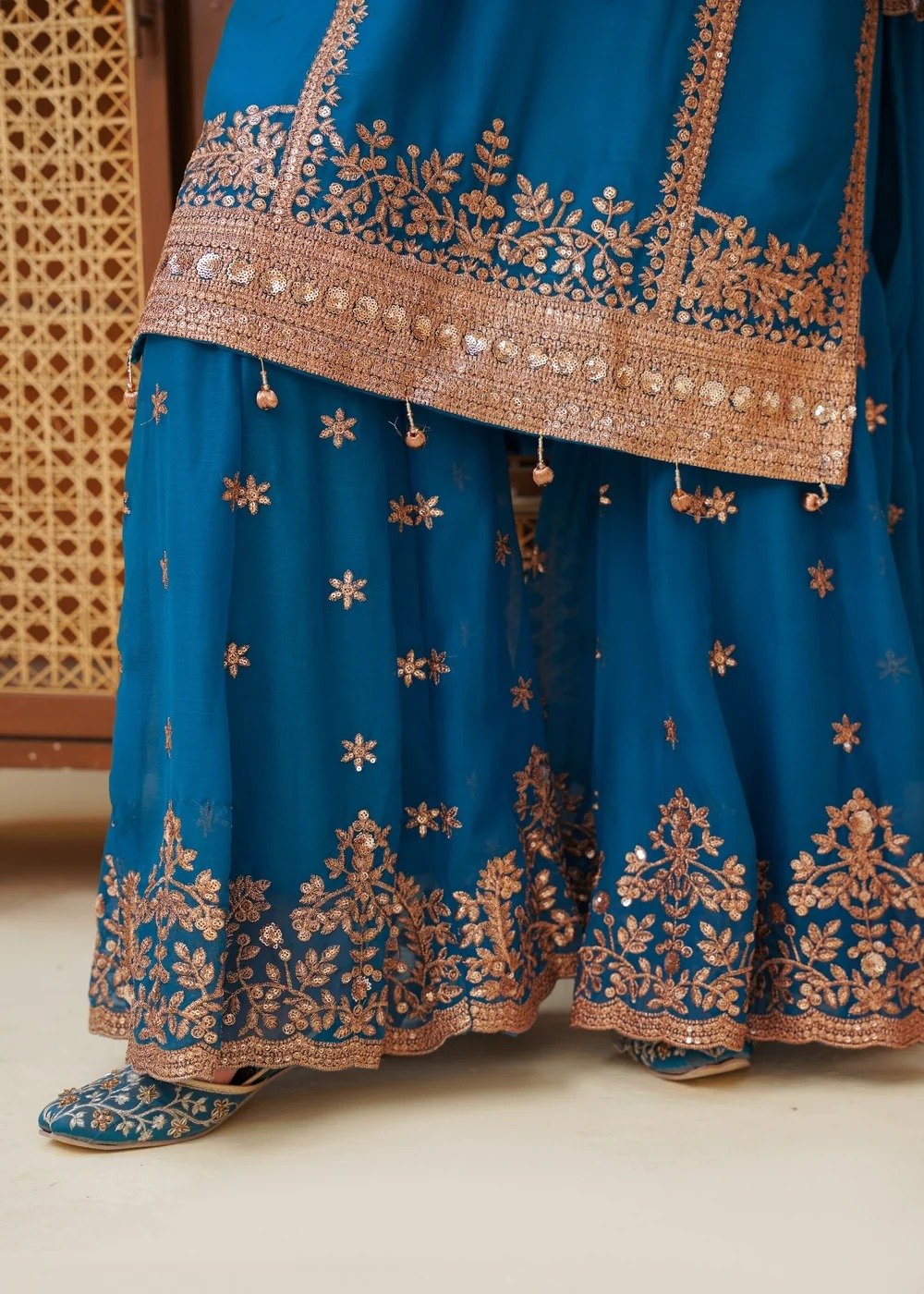 Chiffon Shirt with Gharara Ocean Blue - Image 5