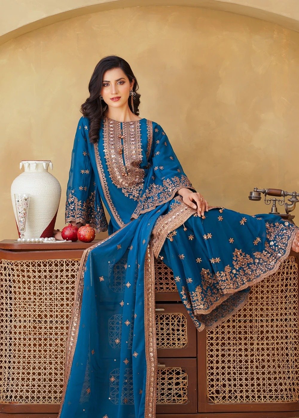 Chiffon Shirt with Gharara Ocean Blue - Image 6