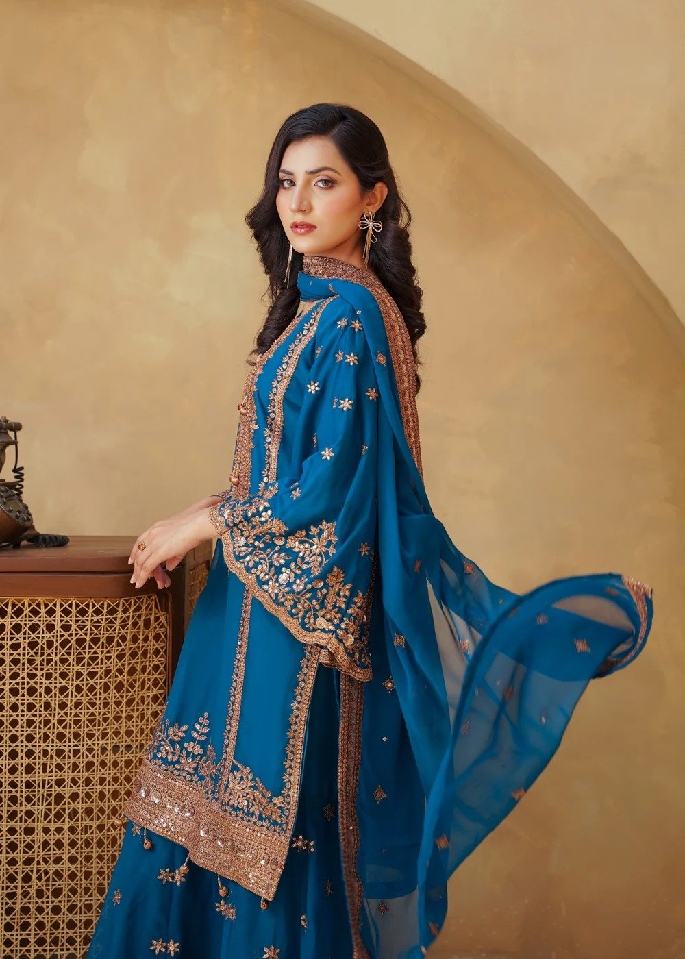 Chiffon Shirt with Gharara Ocean Blue - Image 4